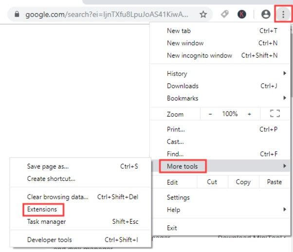 selecteer meer tools en extensies in Google