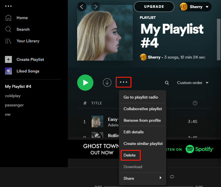 slet Spotify-afspilningslisten