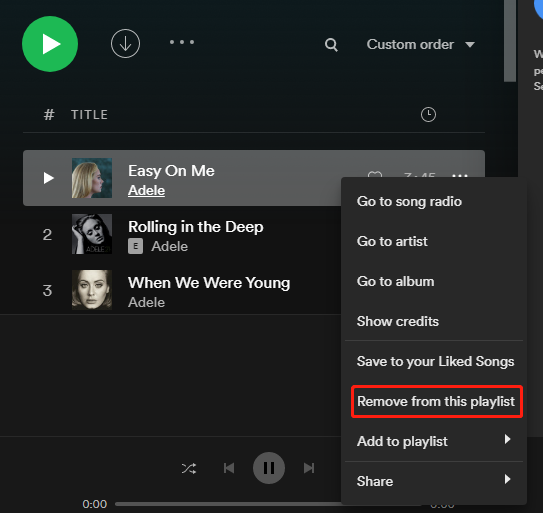 hvordan man sletter en sang fra Spotify-afspilningslisten