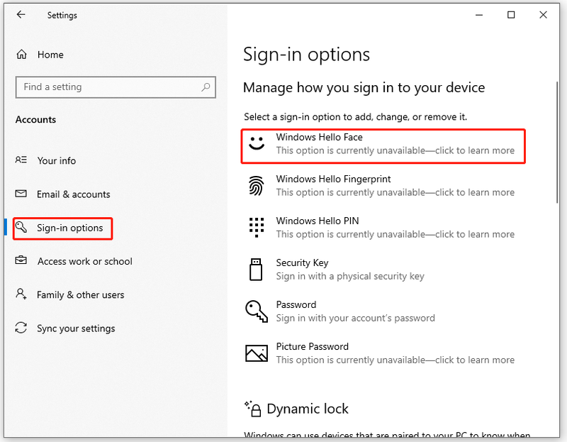 регистрирайте данните на Windows Hello Face