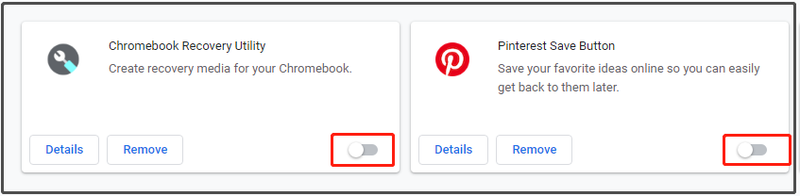 Ryd browserdata, skift status for dine browserudvidelser til fra