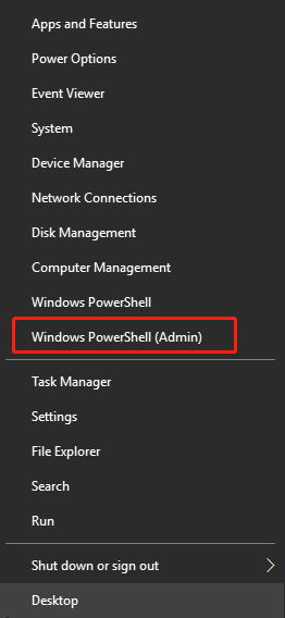 klik på Windows PowerShell (Admin)