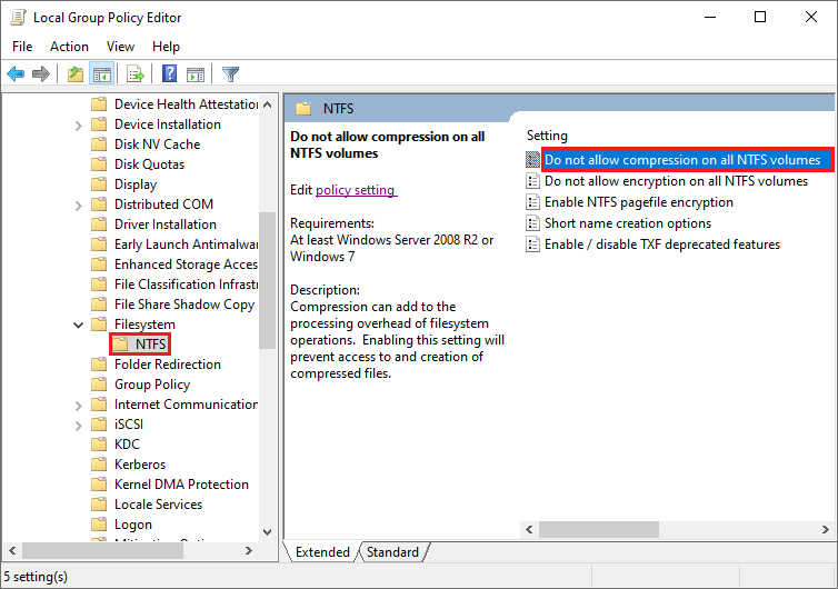   vælg Tillad ikke komprimering på alle NTFS-enheder