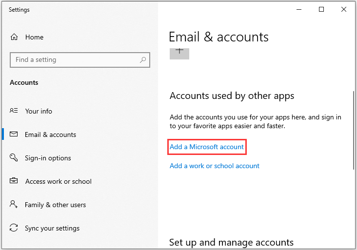 klik op Een Microsoft-account toevoegen