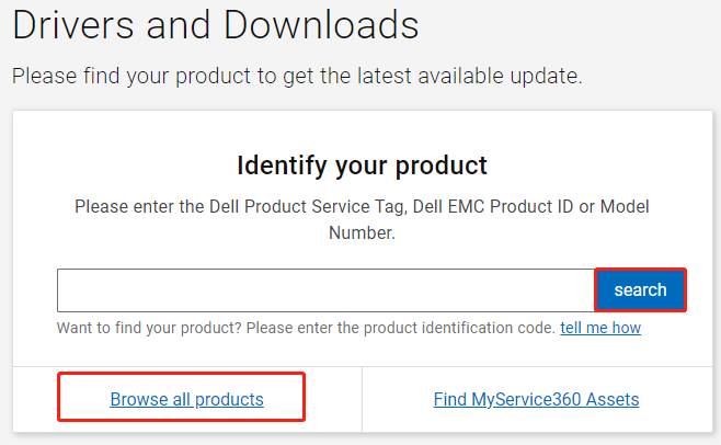 нажмите Просмотреть все продукты на сайте поддержки Dell.