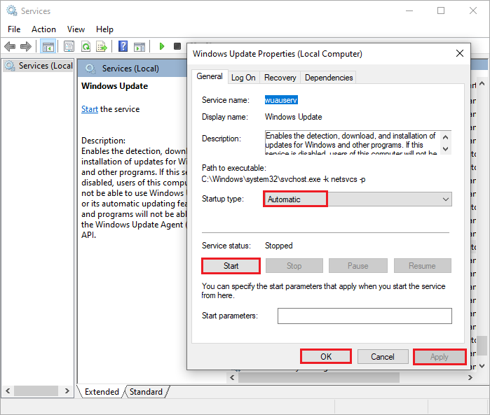 включить службу обновления Windows