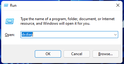 отворете DirectX Tool, като използвате полето Runtime