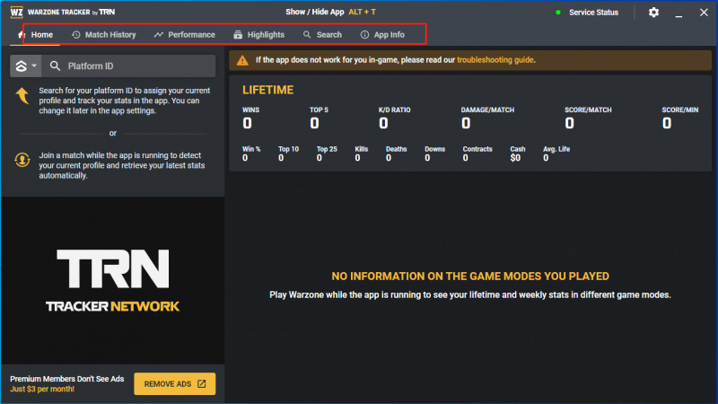 интерфейс Warzone Tracker