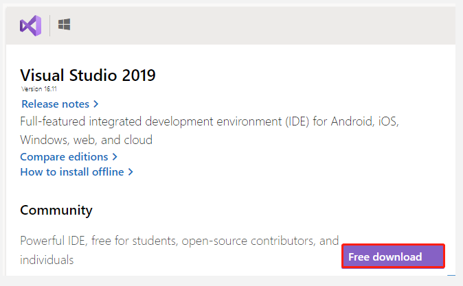 Изтеглете Visual Studio 2019