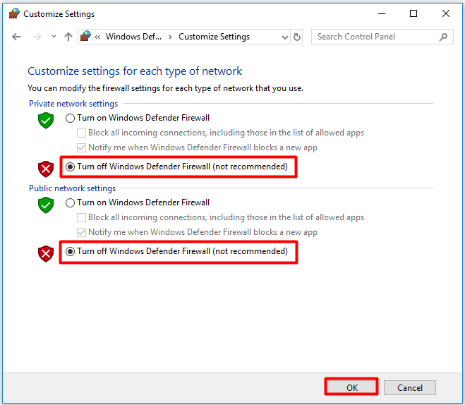 Windows Defenderi tulemüüri väljalülitamine pole soovitatav
