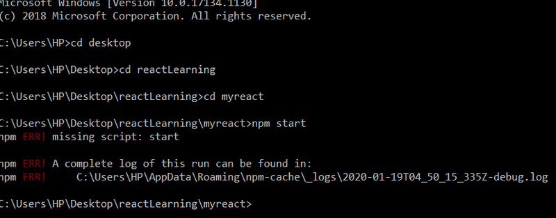 npm ERR ontbreekt scriptstart