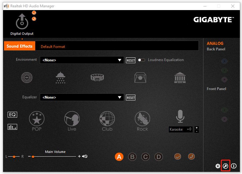 klik på Connector Settings i Realtek HD Audio Manager