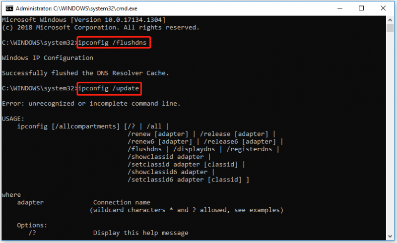 flush DNS en update IP-configuratie