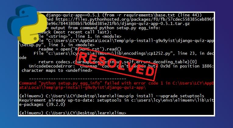 kommandoen python setup.py egg_info mislykkedes med fejlkode 1