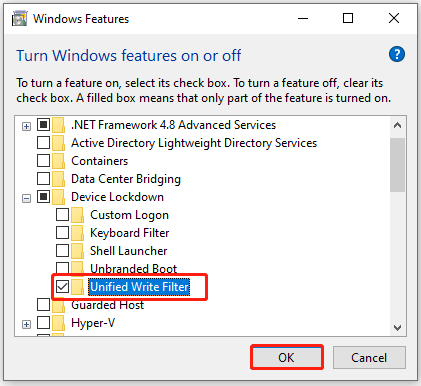 aktiver Unified Write Filter i Windows-funktion