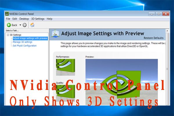 nvidia-configuratiescherm toont alleen miniatuur van 3D-instellingen