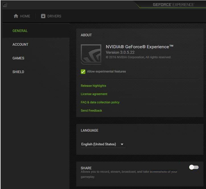 NVidia Share uitschakelen