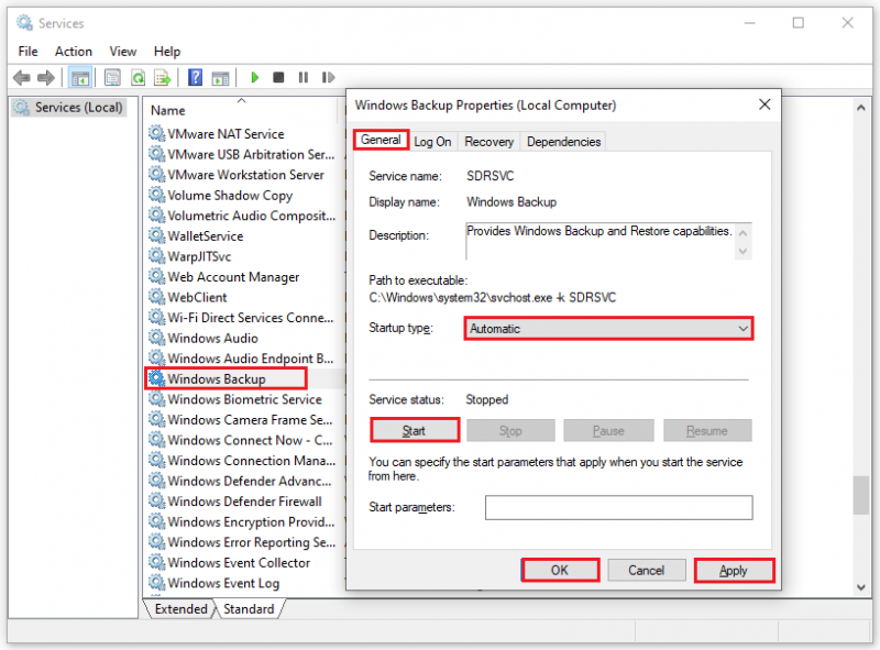 aktiver Windows Backup-tjenesten