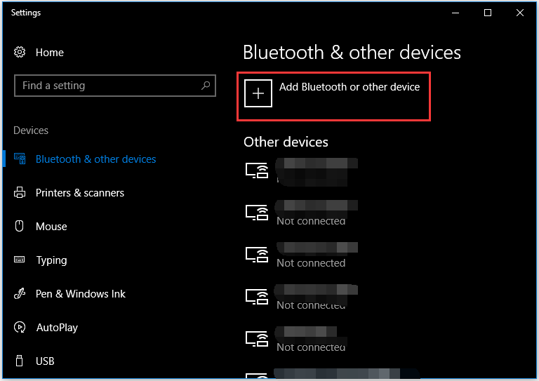 щракнете върху Добавяне на Bluetooth или друго устройство