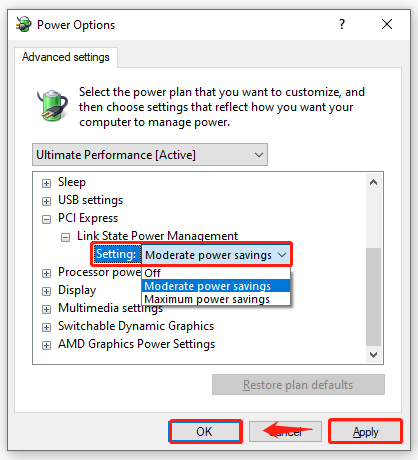 3-те опции под PCI Express Link Power Management