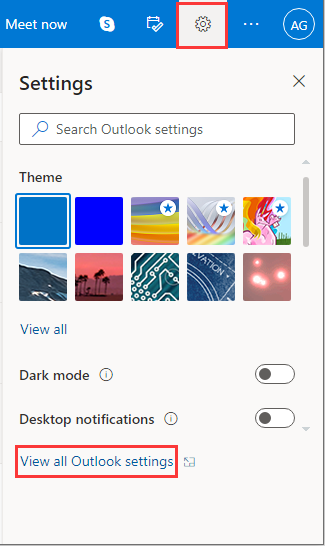 щракнете върху Преглед на всички настройки на Outlook
