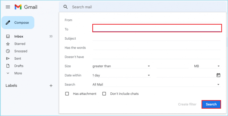 البحث عن عنوان Gmail معين