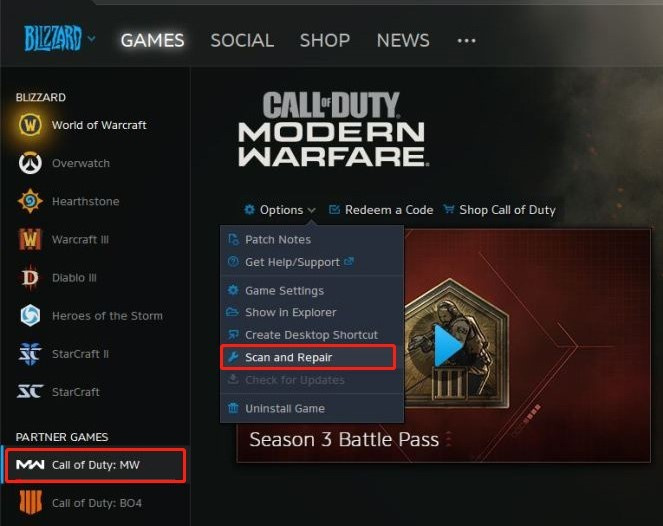 сканирование и восстановление с помощью Blizzard