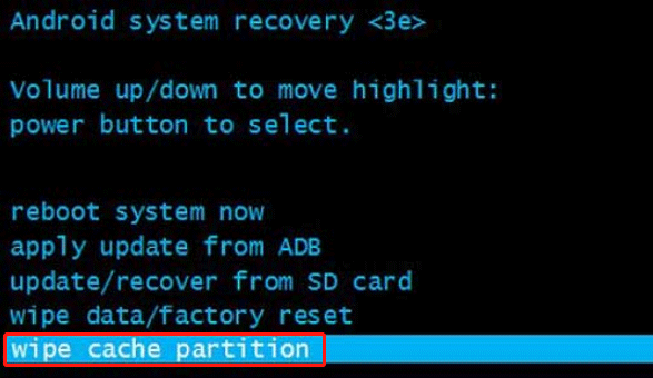 vælg slet cache-partition