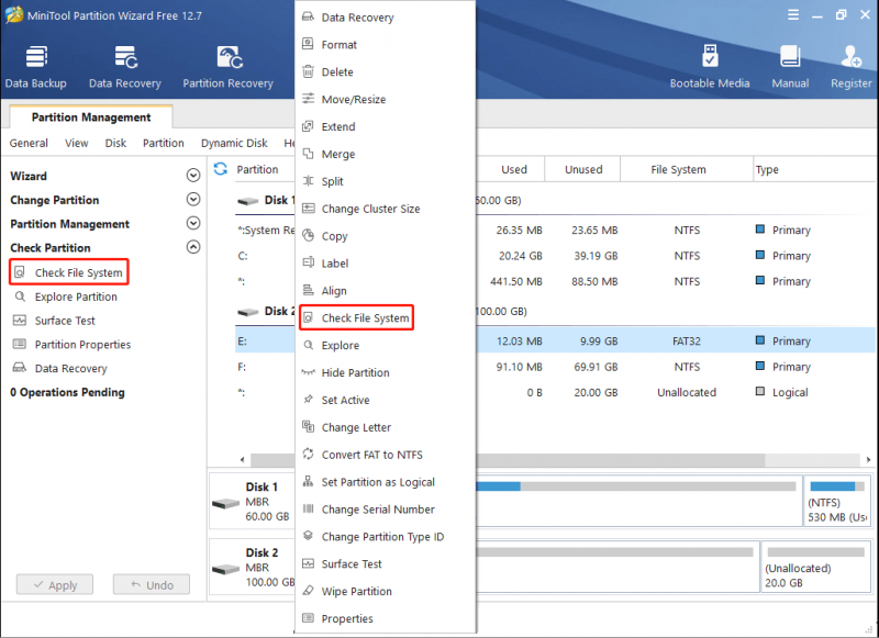 Controlla il file system
