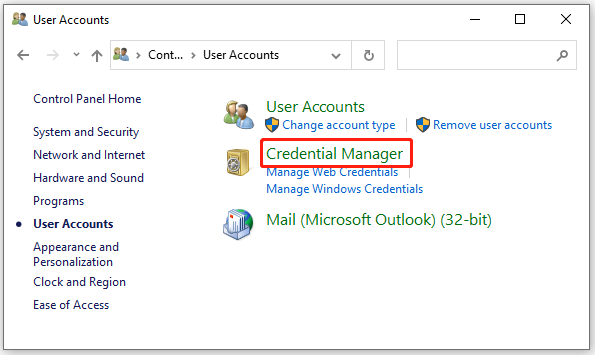 Vælg Credential Manager
