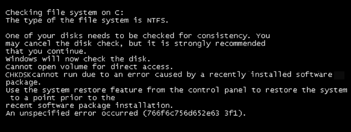 CHKDSK non può essere eseguito a causa del software installato di recente