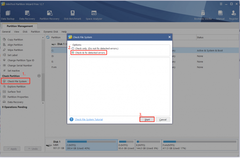riparare il file system utilizzando questo sito