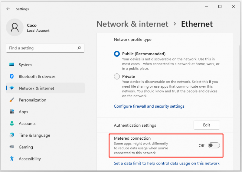   schakel gemeten verbinding uit Windows 11