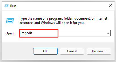   typ regedit in het vak Uitvoeren