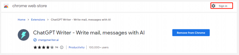   klik på Log ind på ChatGPT Writer Chrome