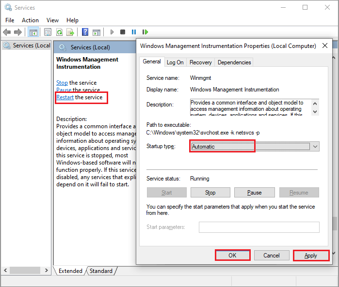 Starten Sie den Windows-Verwaltungsinstrumentationsdienst neu