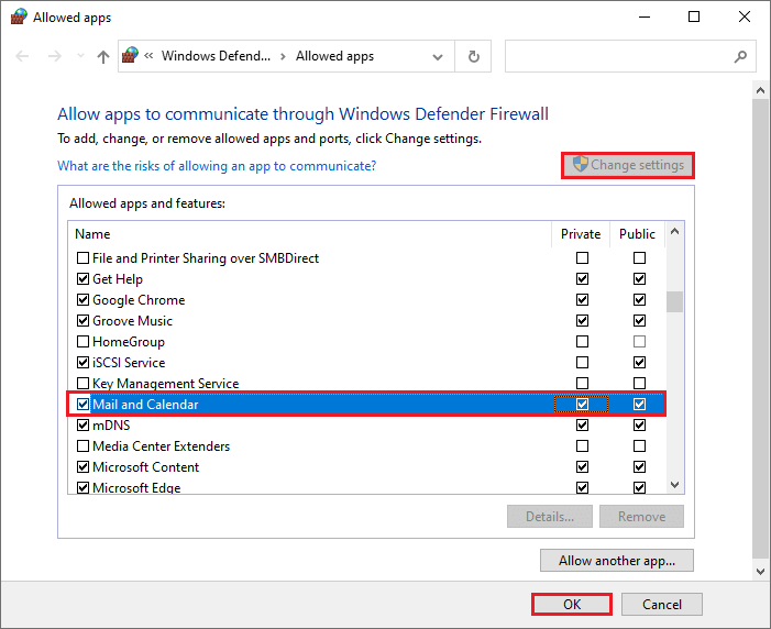   tillade Mail og Kalender via Firewall