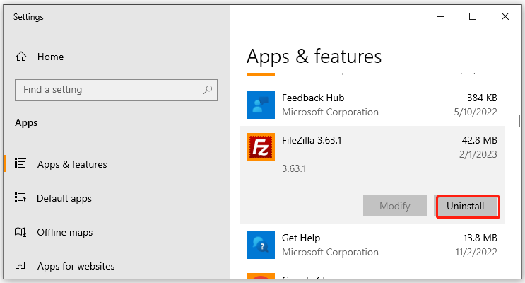 verwijder FileZilla