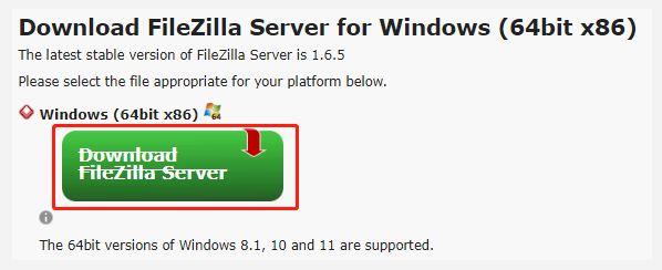 klik op FileZilla Server downloaden