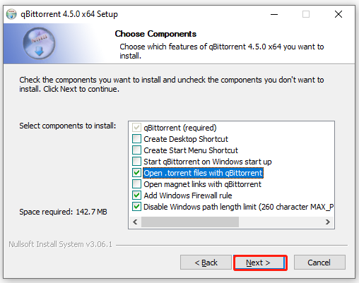 installere komponenter til qBittorrent