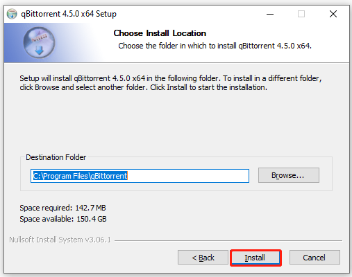 klik på Installer på qBittorrent