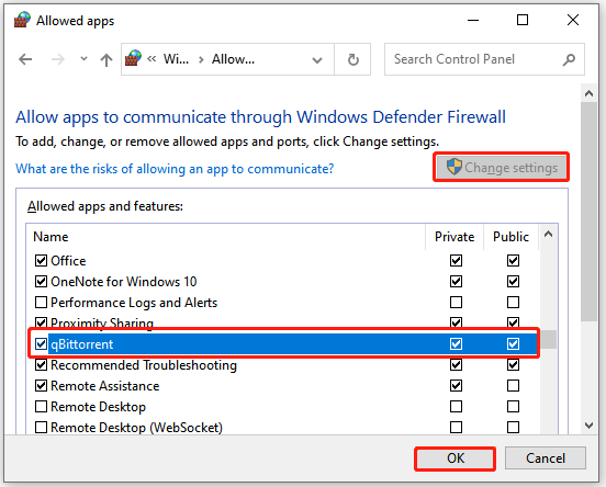 sta qBittorrent toe via Windows Defender Firewall