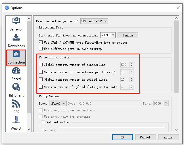 verander de verbindingslimieten in qBittorrent