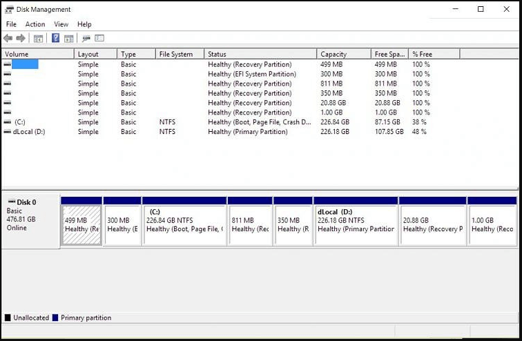 множество дялове за възстановяване в Disk Management