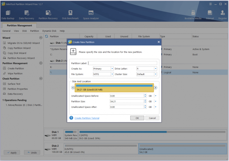   oprette en ny partition
