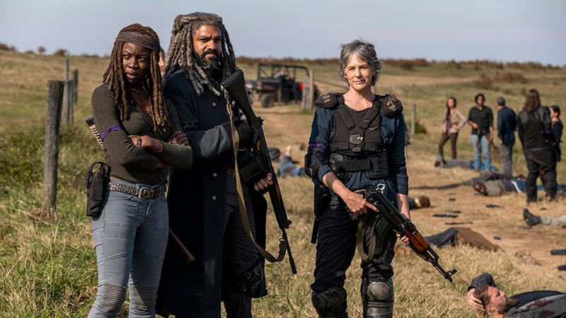 Michonne, Ezekiel och Carol i The Walking Dead säsong 8