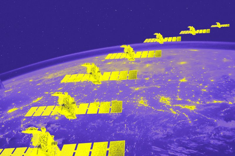 Photo illustration de satellites entourant la terre