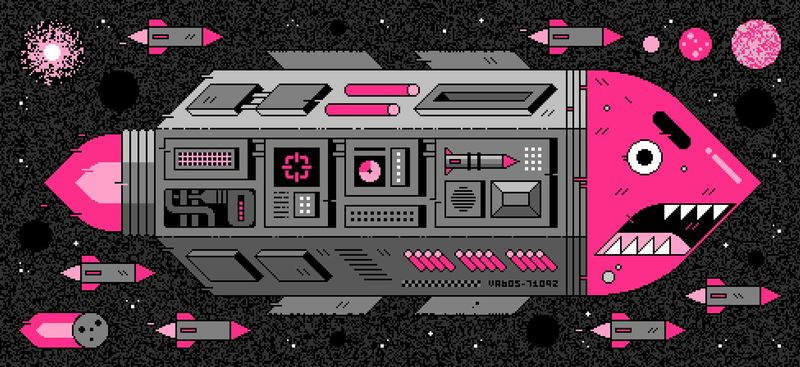 Eine Illustration einer Rakete im Weltraum