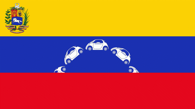 Animiertes GIF der venezolanischen Flagge und autonome Fahrzeuge anstelle der Flagge