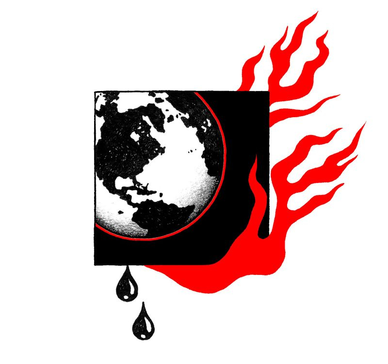Illustration de la terre engloutie par les flammes